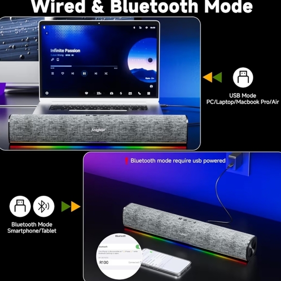 Computer Speaker Bar USB Bluetooth New - Picture 4 of 6